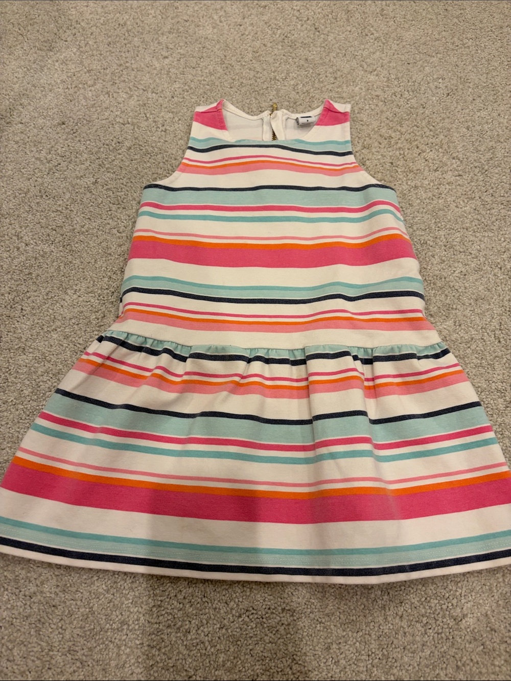 Janie and Jack Striped Sleeveless Dress in Pink, Teal & Navy